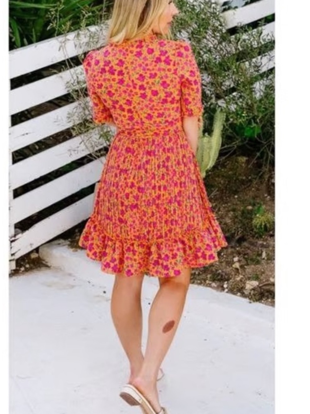NWT Ivy City Co Orange and Pink Floral Tiered Mini Dress Size 14 - Picture 3 of 15